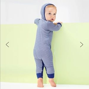 Primary Mini Stripe Hooded Romper - Only Worn Once - ADORABLE!!! - 6-12 mo